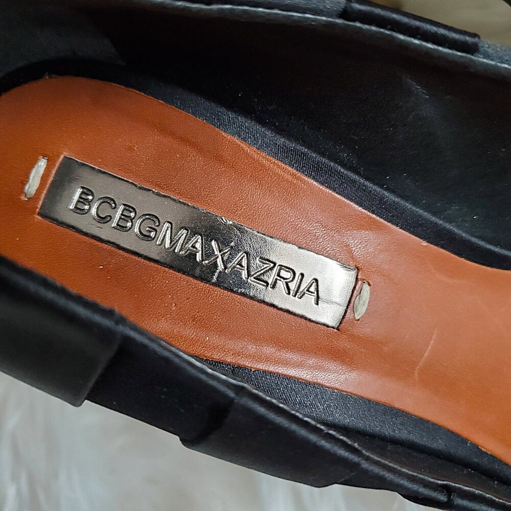 BCBGMAXAZRIA Black Satin Peep Toe Pumps SZ 8.5 - Picture 7 of 11
